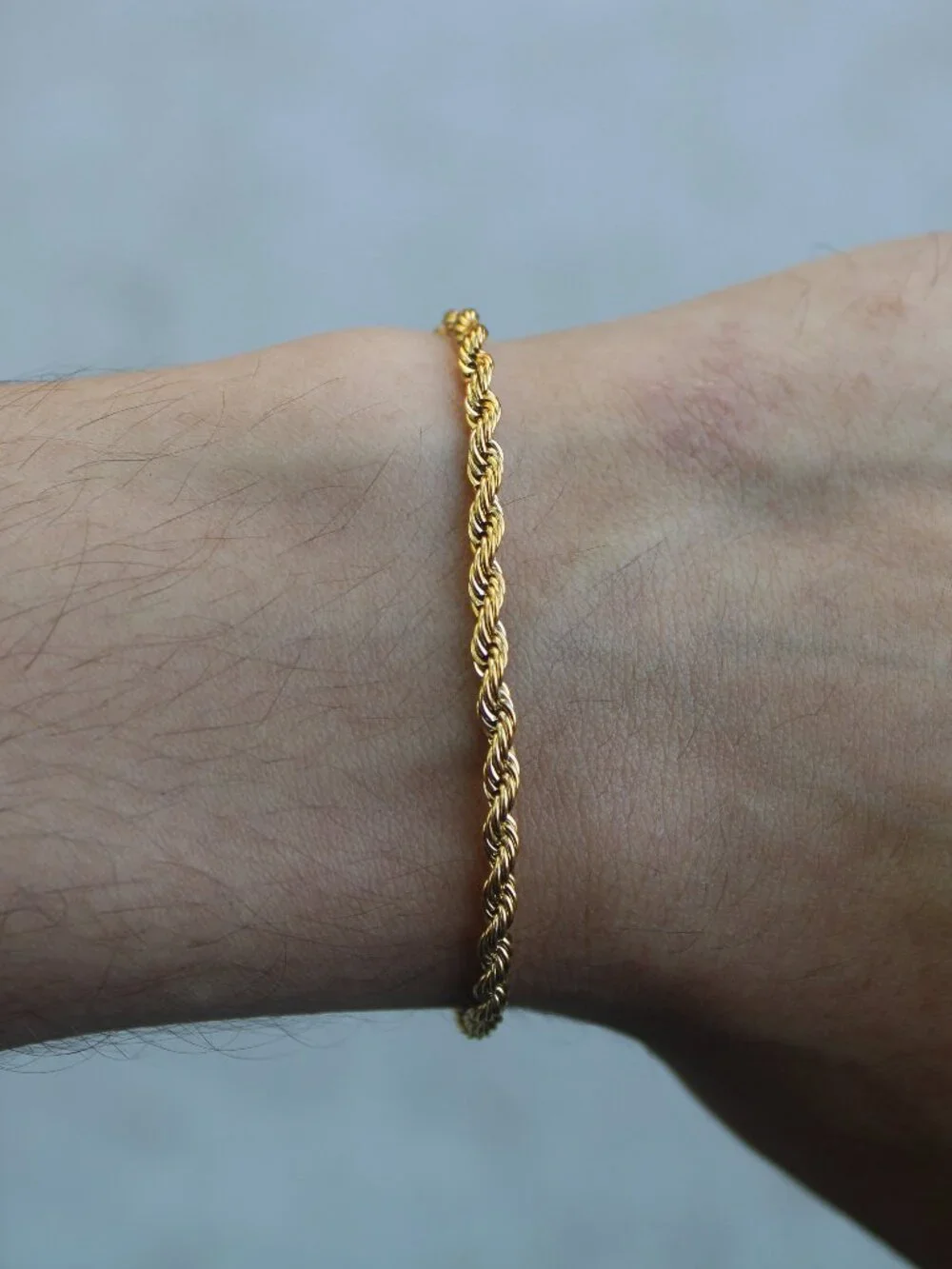 Gold 3mm Rope Bracelet Stainless Steel 8 Inch